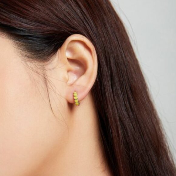 Sterling Silver 925 Hoop Earrings with Yellow Enamel Hearts – Colorful Jewelry - Picture 9 of 9